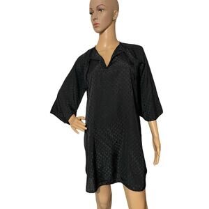 PAULA SAKER MINI DRESS|SWIM COVER UP‎ BLACK SMALL SEMI SHEER GEO PRINT
